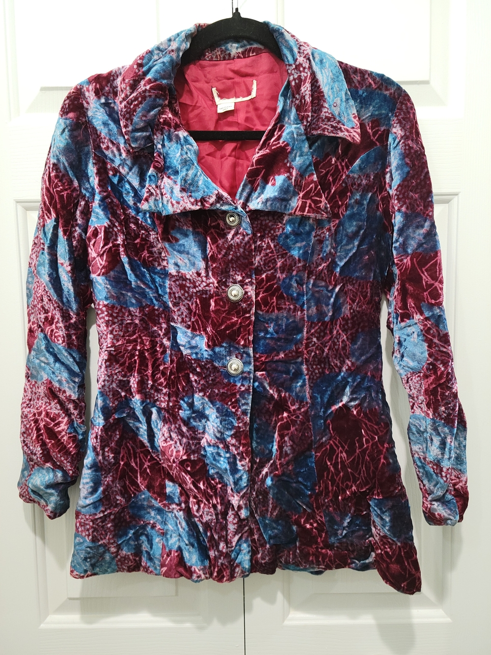 Velvet Long Sleeve Blazer Jacket In Burgundy & Blue